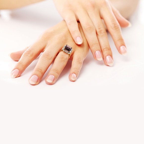 GOLD RING WITH NATURAL DIAMONDS & GARNET - Picture 2 of 6